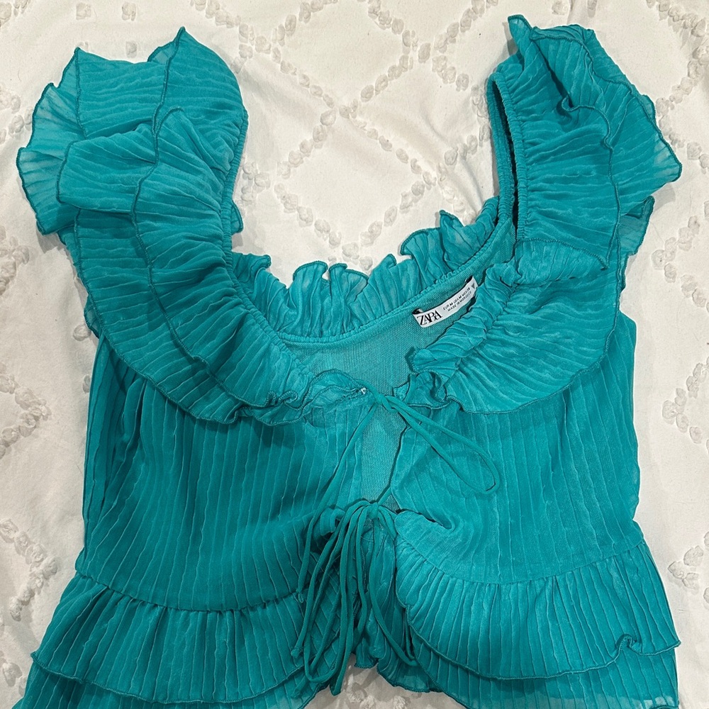 Zara Turquoise Ruffled Blouse